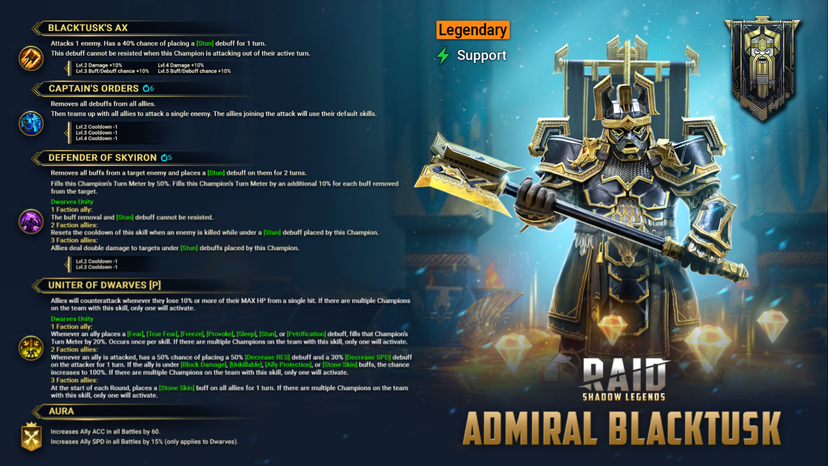 NEW Champion! Admiral Blacktusk: Legendary Dwarf Support Champion