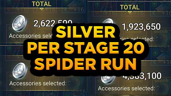 Here is how much SILVER income you should expect from a Spider 20 run